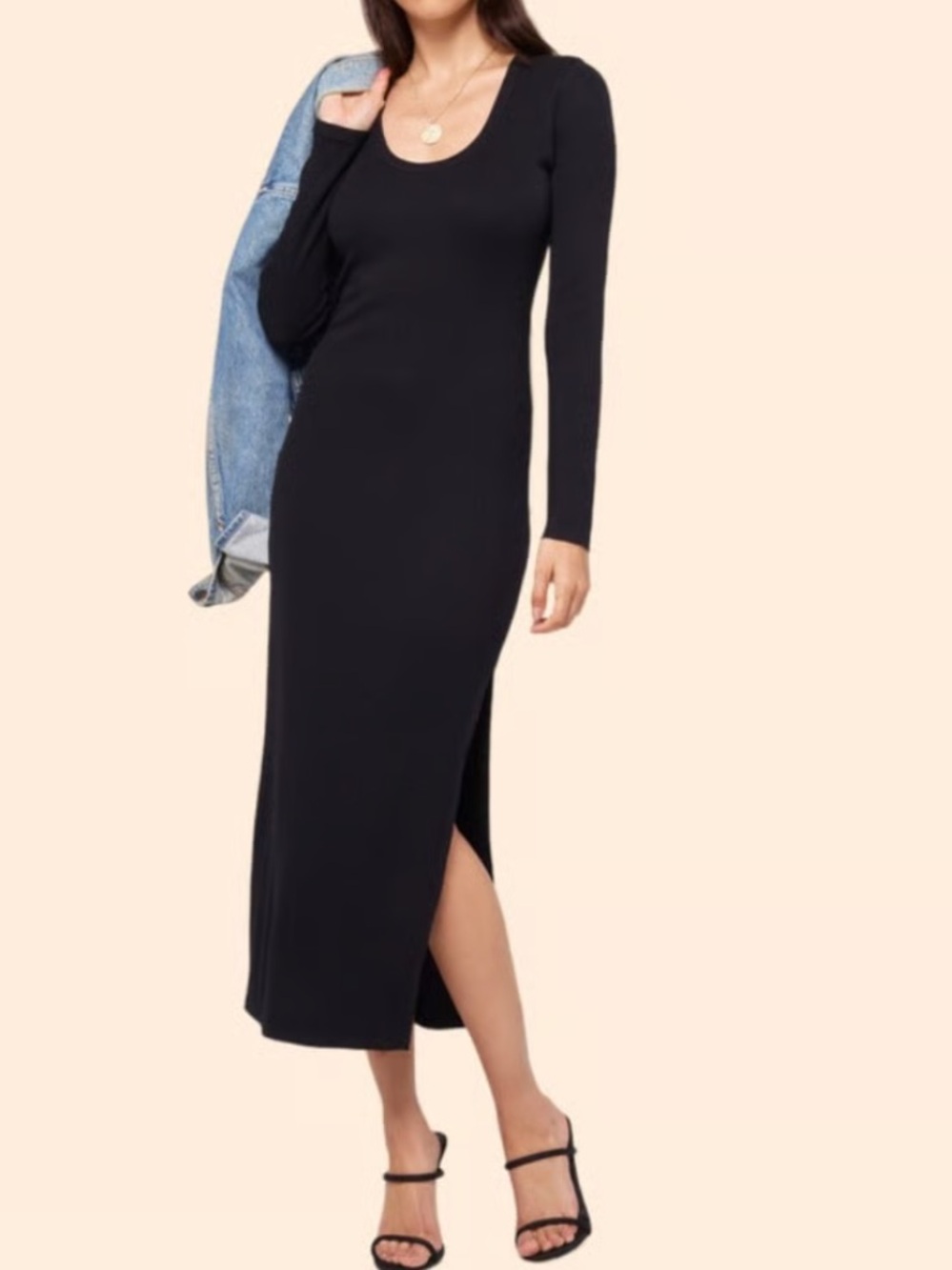 J. Crew Black knitted Long Sleeve Scoop Neck Dress with Side Slit